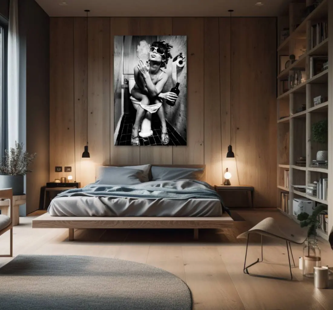 Zwart wit walldecor sexy vrouw