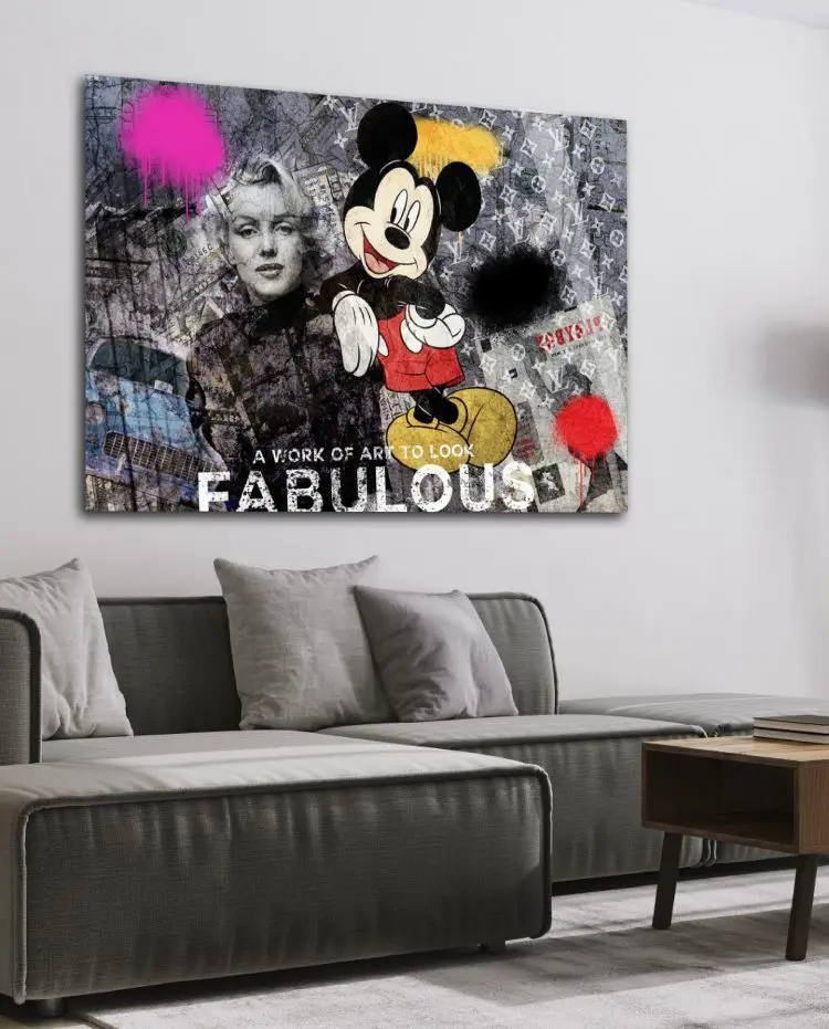 Oeuvre pop art Marylin Monroe et Mickey Mouse