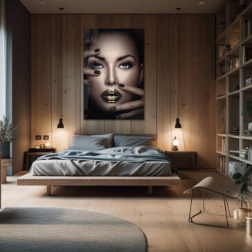 Décoration murale représentant une femme sexy aux lèvres dorées