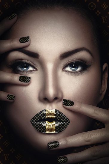 Wall art van sexy vrouw met gouden lippen