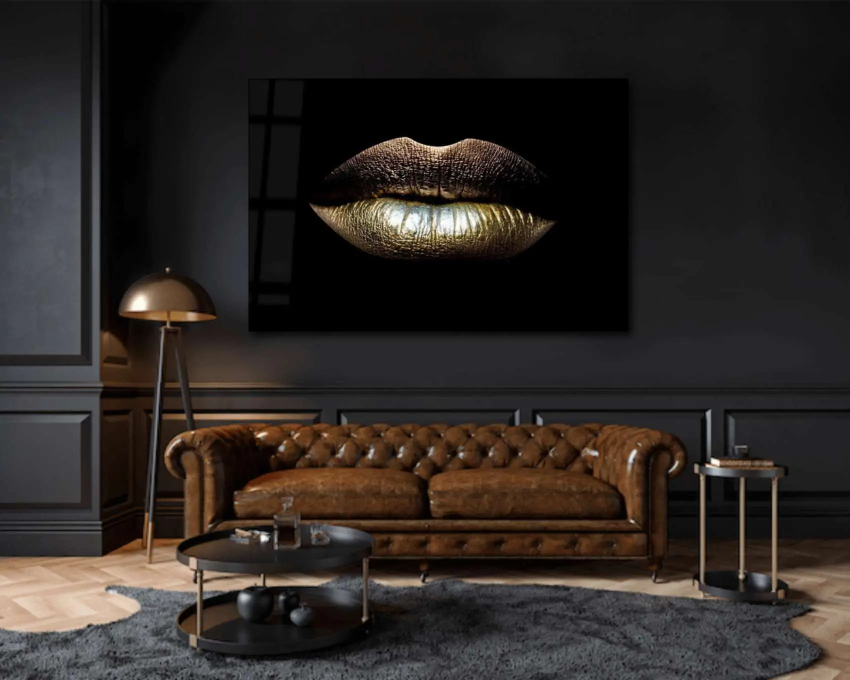 Schilderij met sexy gouden lippen