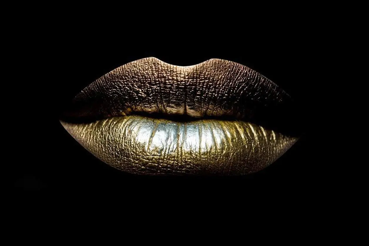 Schilderij met sexy gouden lippen