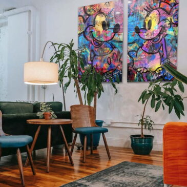 Fotokunstwerk in pop art-stijl met Mickey & Minnie Mouse