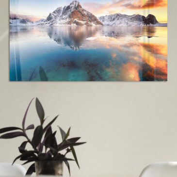 Landschap schilderij van zonsopgang