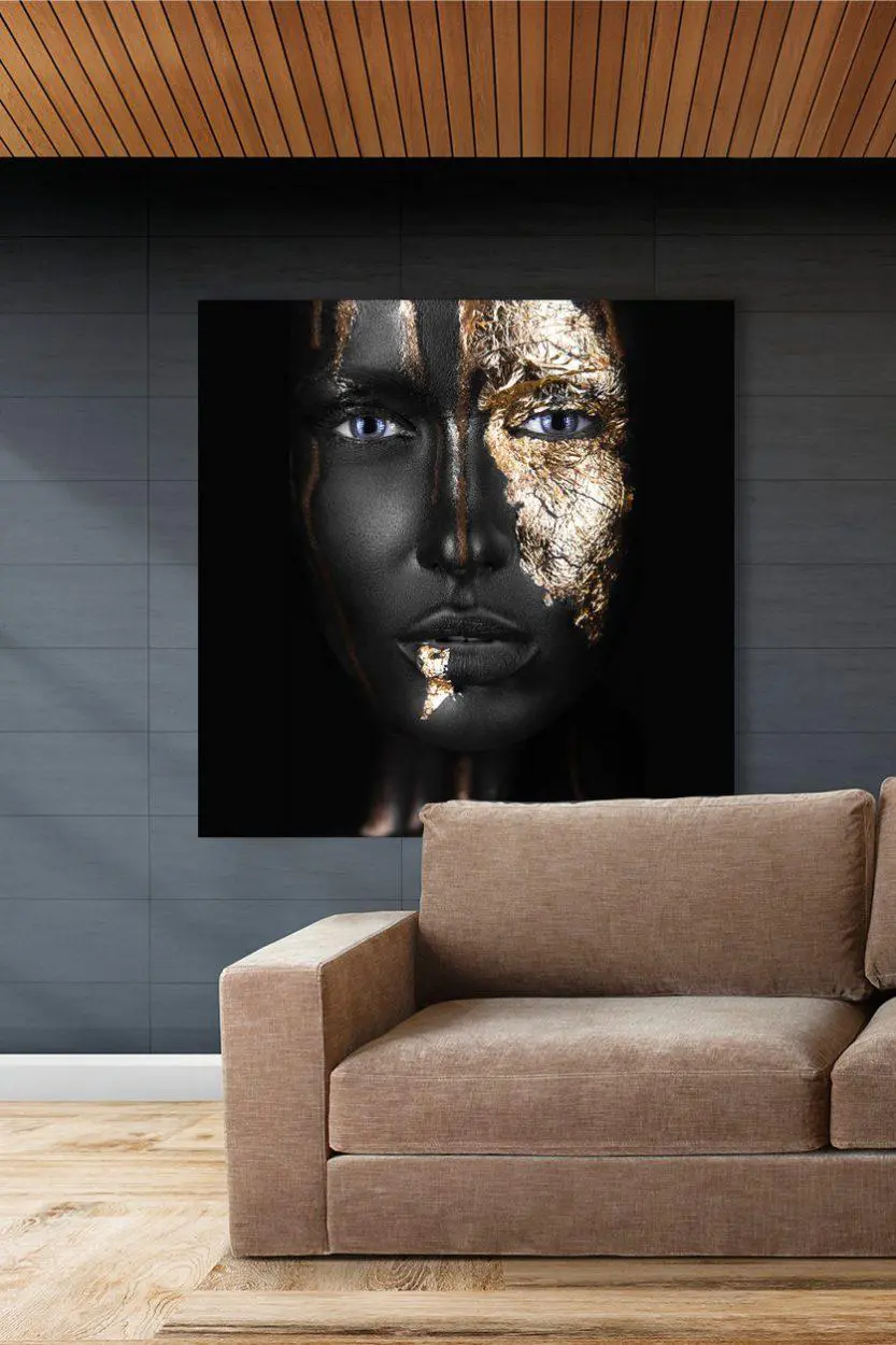 Portrait artistique Noir Or sur plexiglas