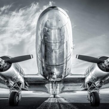 Schwarzweißfotokunst eines Flugzeugs