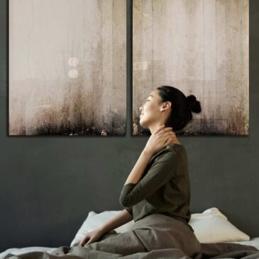 Abstract schilderij van oude muur, tweeluik