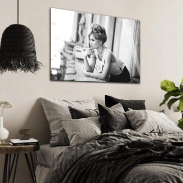 Zwart wit wall art decor van een mooie vrouw