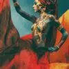 Artistieke wandecoratie van mooie fantasy vrouw