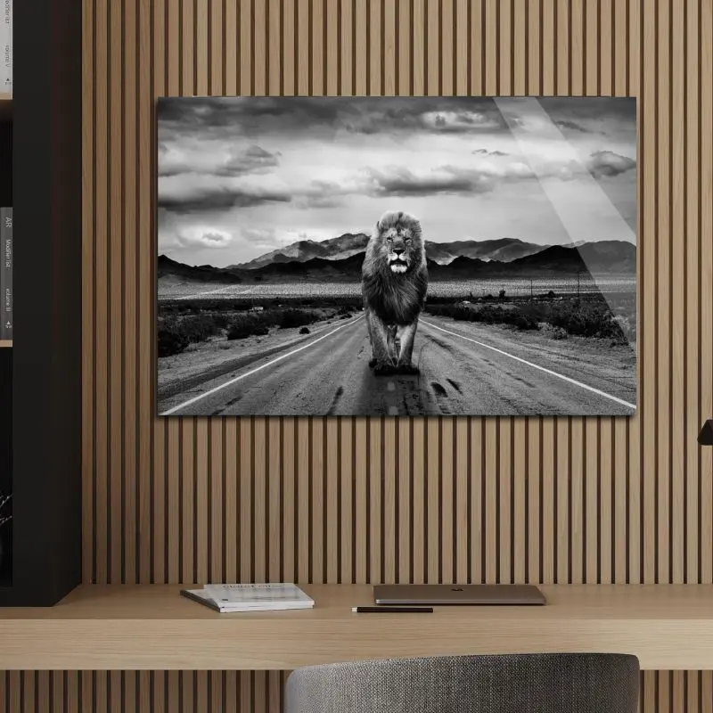 Zwart wit wall decor van krachtige leeuw