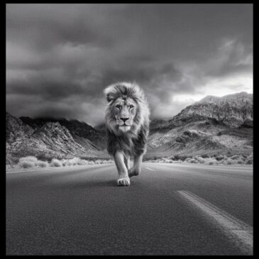 Zwart wit wall decor van krachtige leeuw