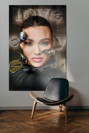 Fotokunst op plexiglas mooie vrouw