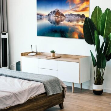 Landschap schilderij van zonsopgang