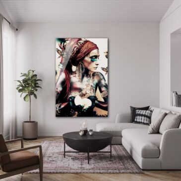 Wall decoration of a beautiful woman with butterflies