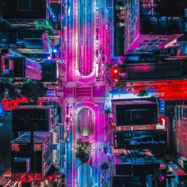 Kleurrijk cityscape fotokunstwerk