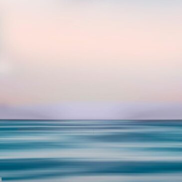 Abstracte seascape in blauwe en roze tinten