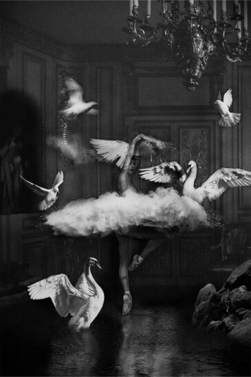 Obra artística en blanco y negro la bailarina, plexiglás.