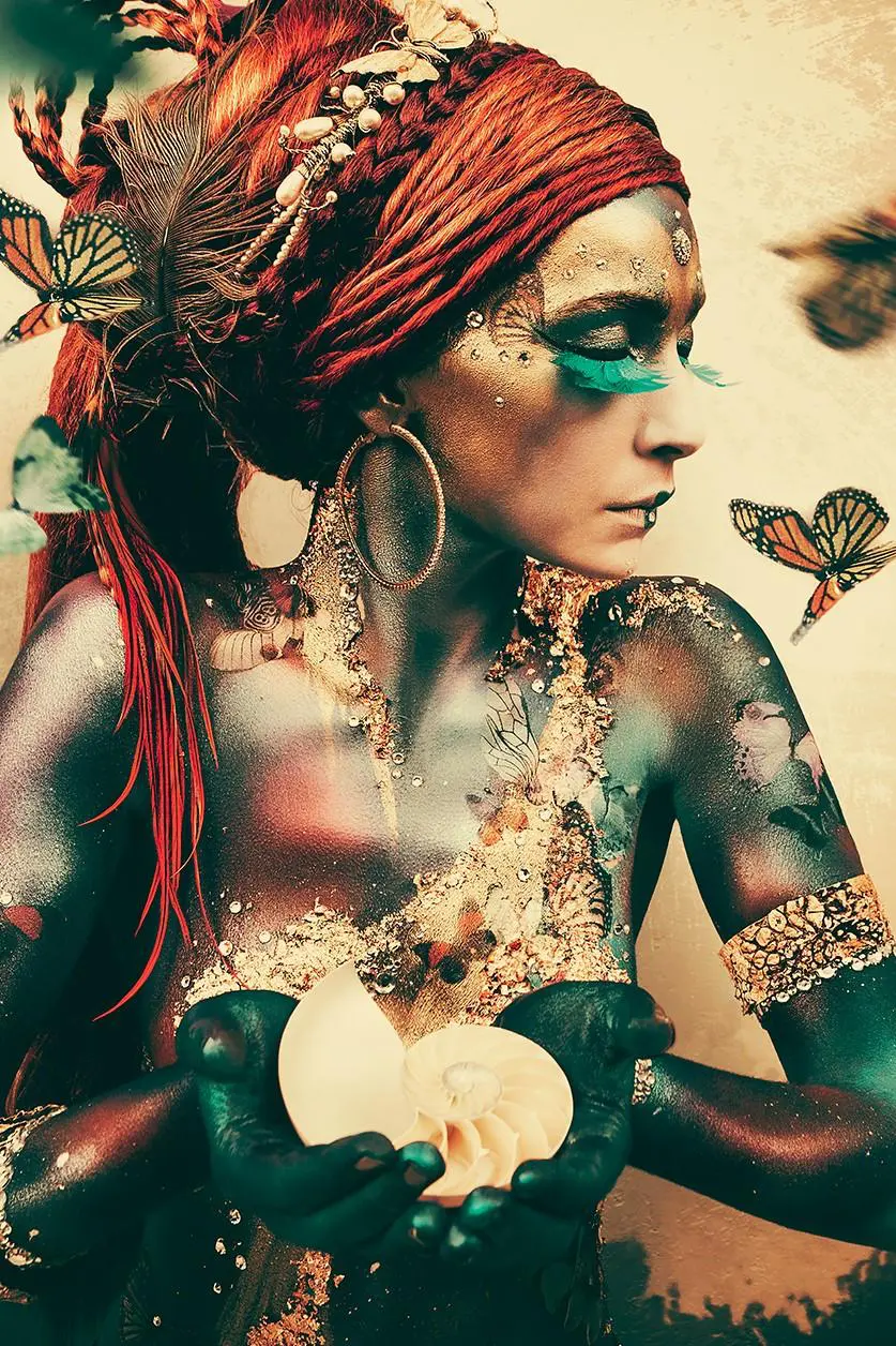 Wall Art of the woman with butterflies, The Summon