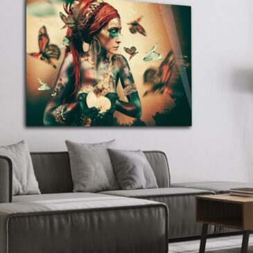 Luxueuse décoration murale représentant une femme avec des papillons, L'Appel