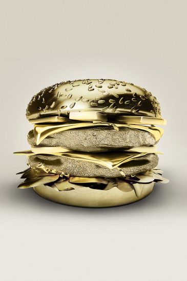 Wall decor van hamburger in gouden kleuren