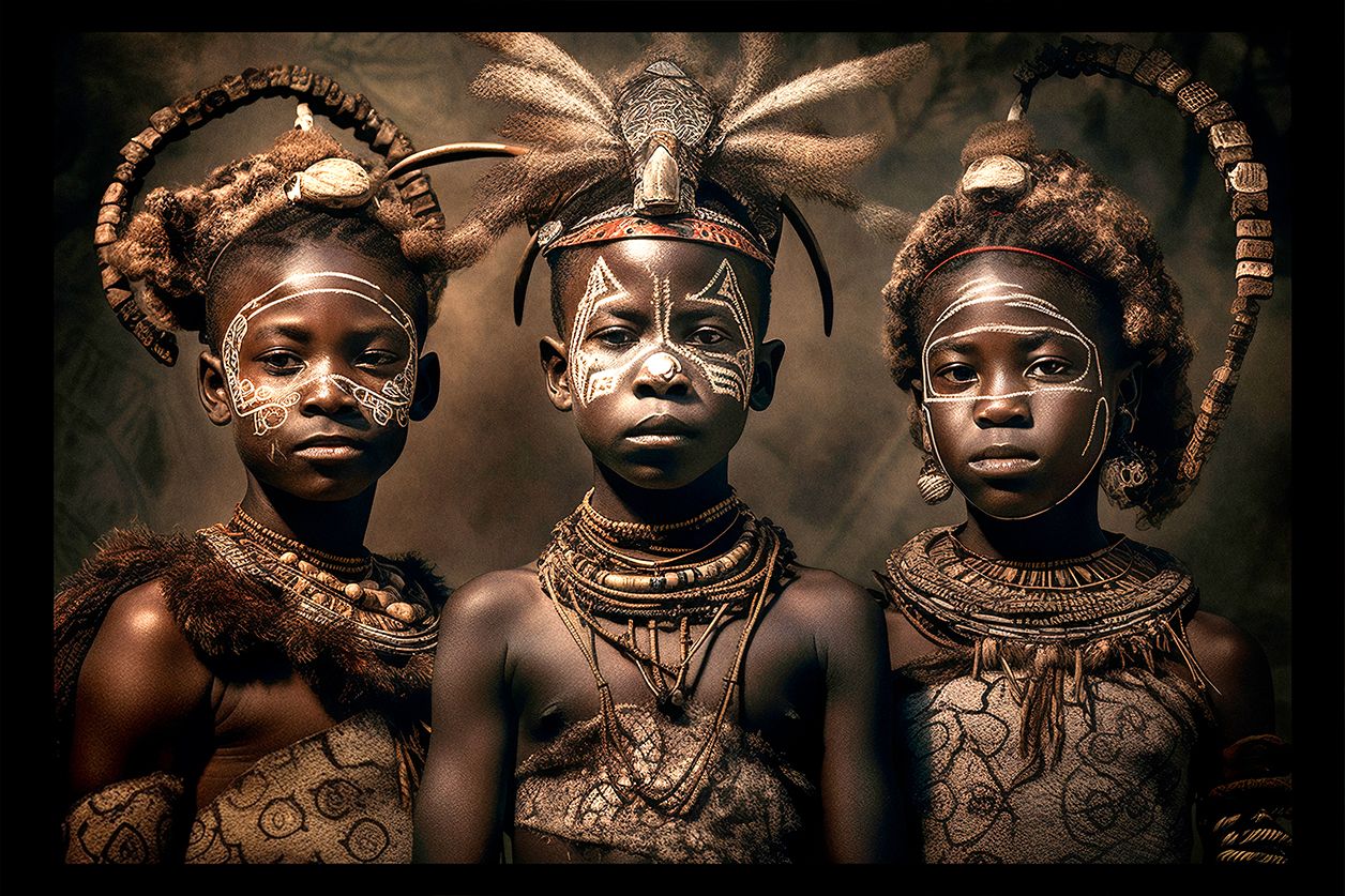 Wall art van de Afrikaanse cultuur: tribal jongens