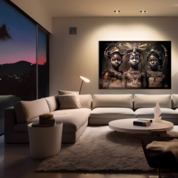 Wall art of African culture: tribal boys