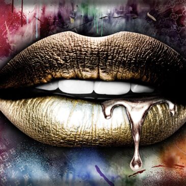 goldene Lippen Pop-Art