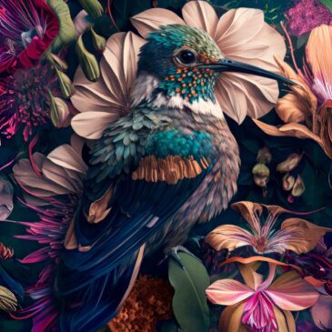 Colorful painting of hummingbird