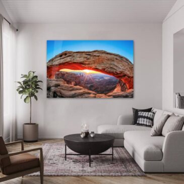 Werk aan de muur van Mesa Arch in Utah