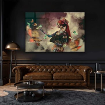 Wall art of beautiful woman with butterflies