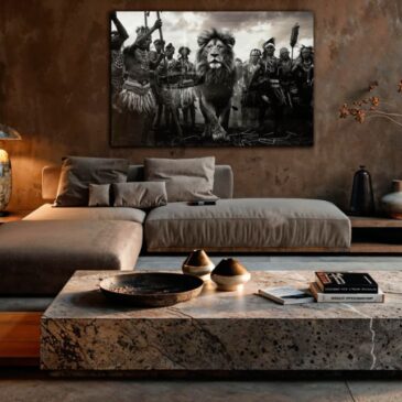 Stammeskunstfoto mit majestätischem Löwen