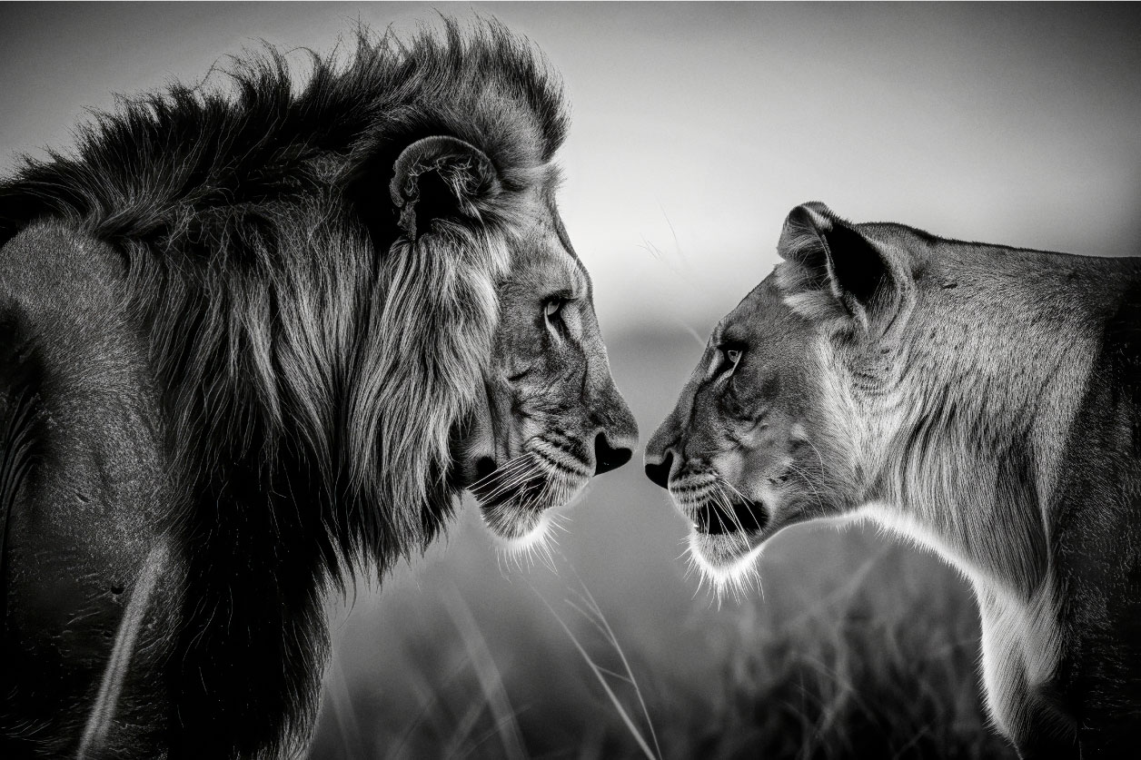 Black and white plexiglass wall art lions