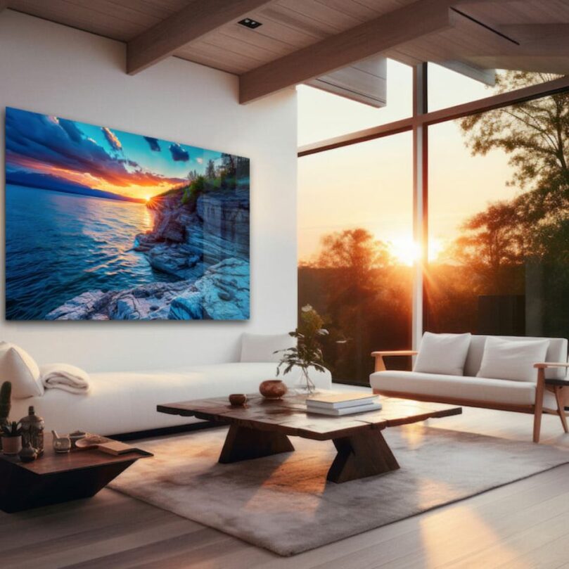 Acrylglas foto zonsondergang aan zee