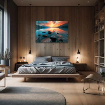 Wanddecoratie van zonsondergang aan zee