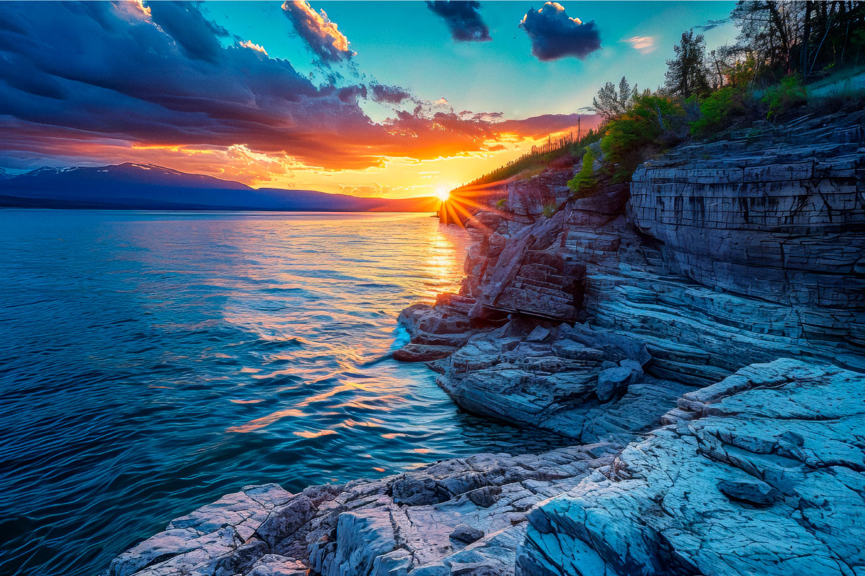 Acrylic glass photo sunset at the sea