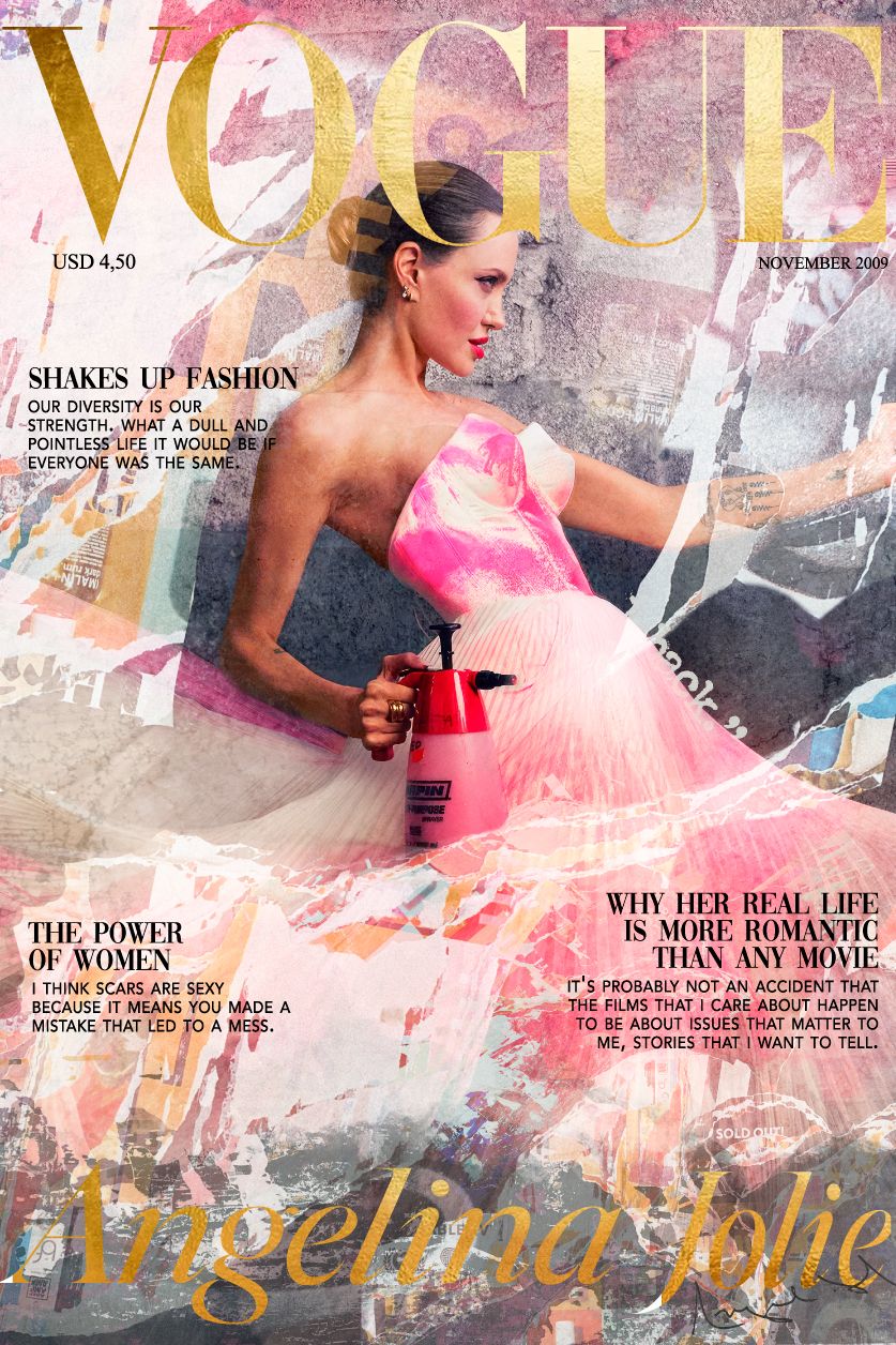 Schilderij van Vogue-cover met Angelina Jolie