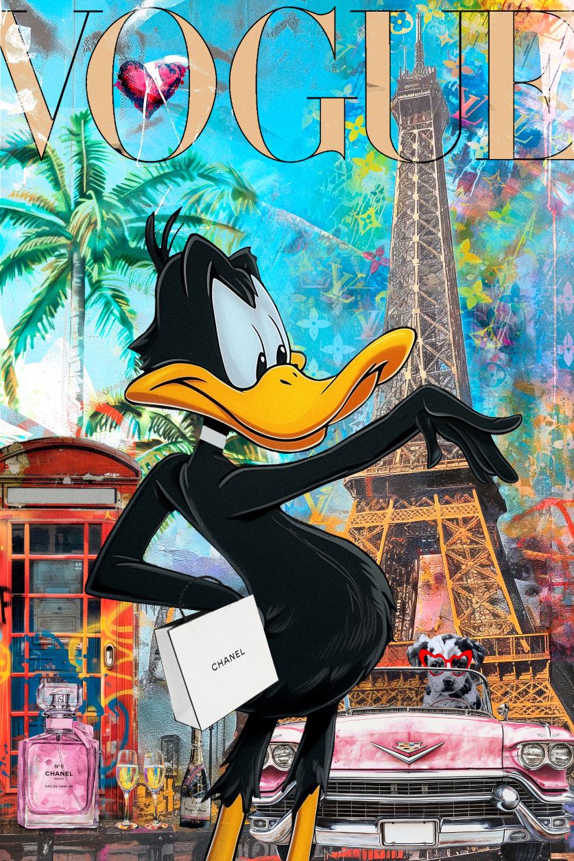 Schilderij van fashion magazine cover met Daffy Duck