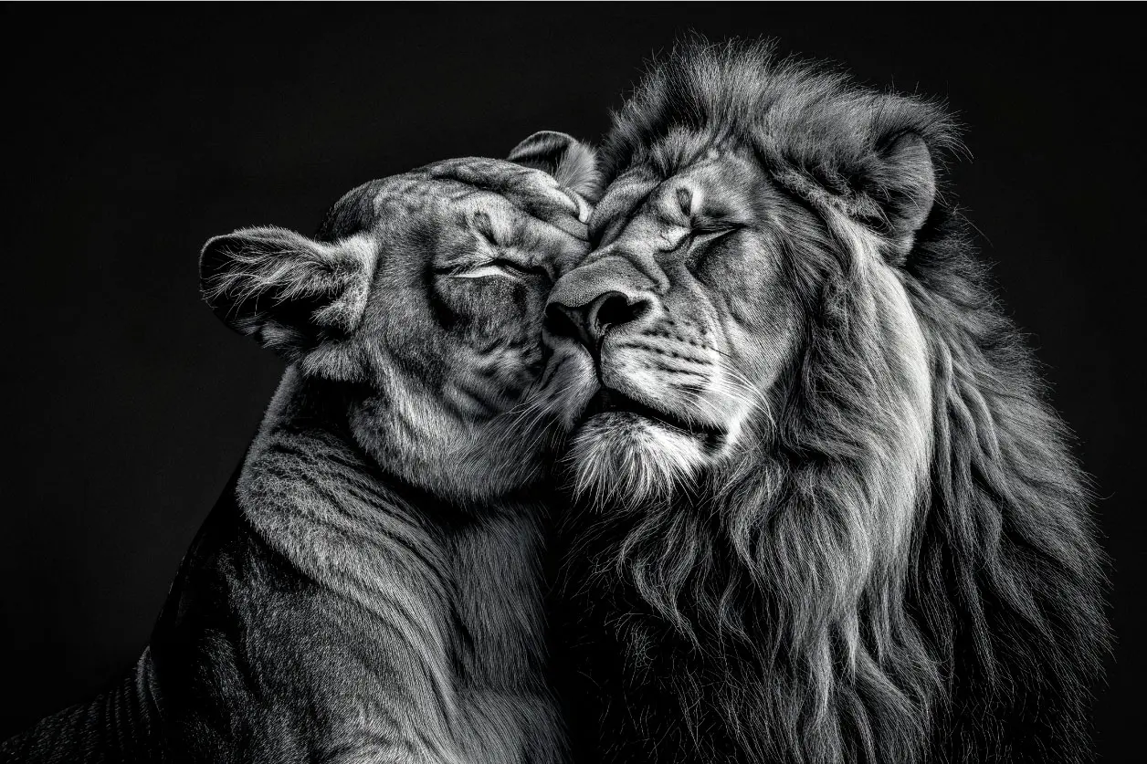 Arte de pared único de la pareja de leones