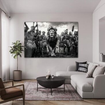 Stammeskunstfoto mit majestätischem Löwen