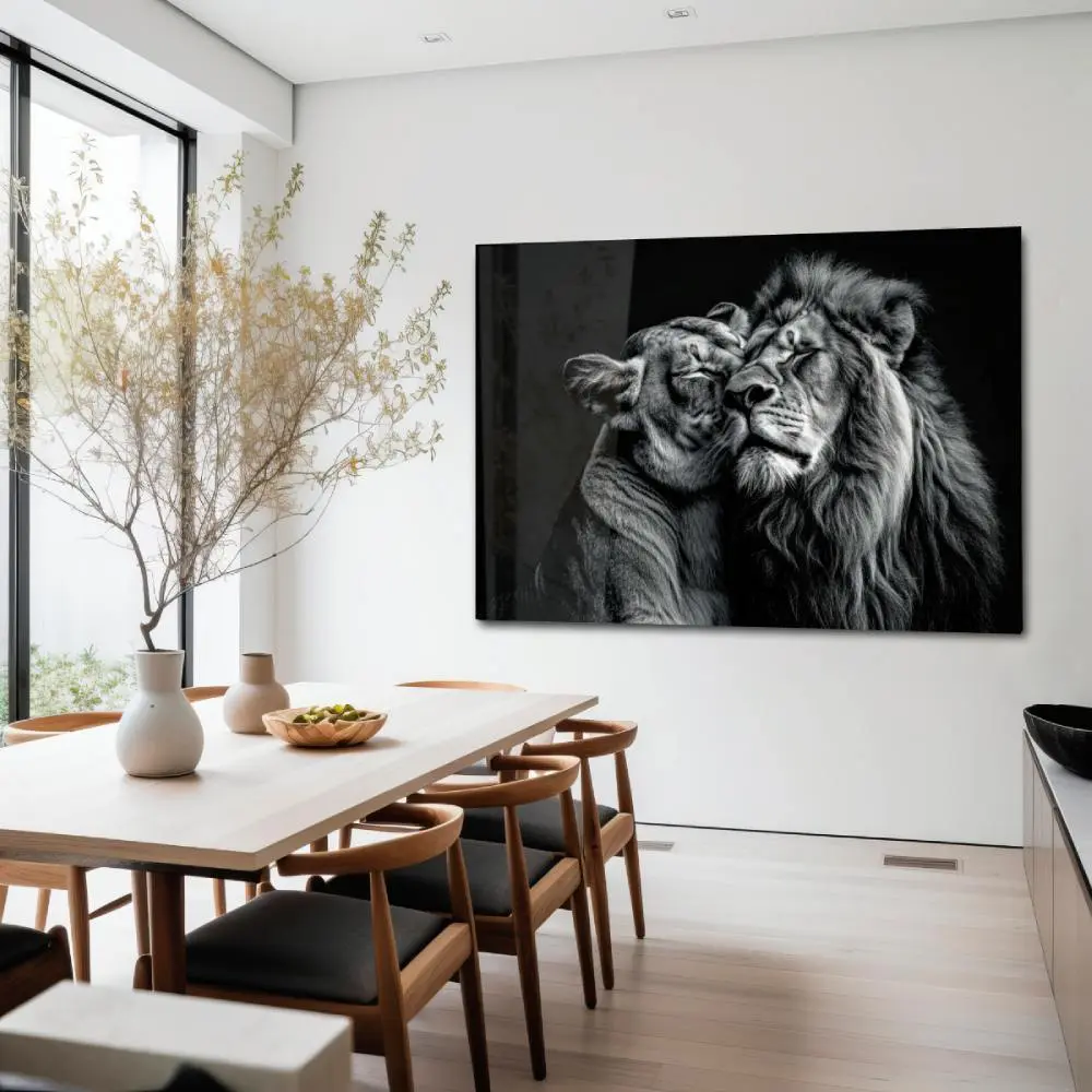 Arte de pared único de la pareja de leones