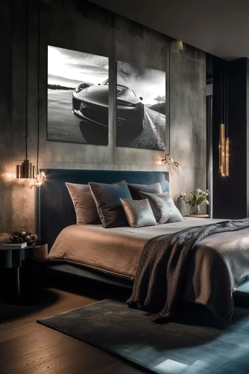 Zwart wit wall art van luxe auto tweeluik
