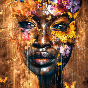Wall decor van Afrikaanse vrouw met vlinders