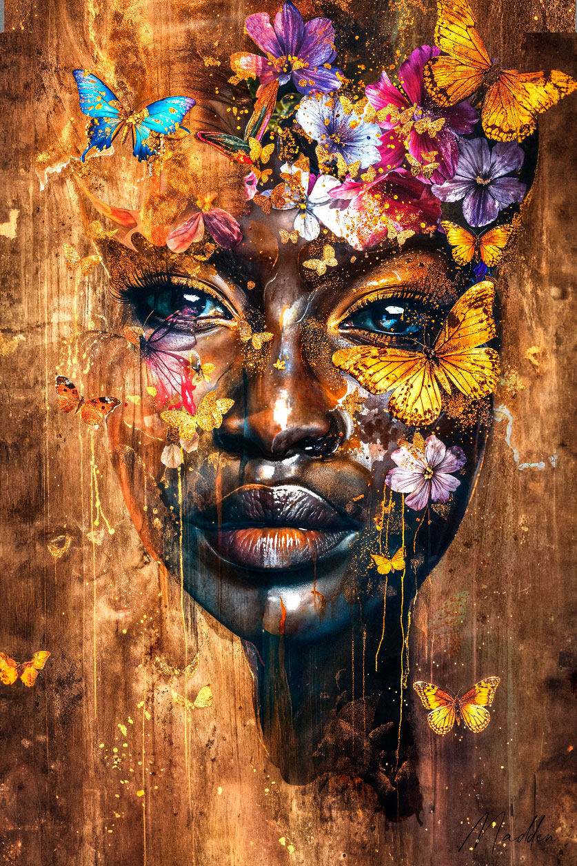 Wall decor van Afrikaanse vrouw met vlinders