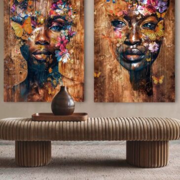 Wall decor of African woman with butterflies