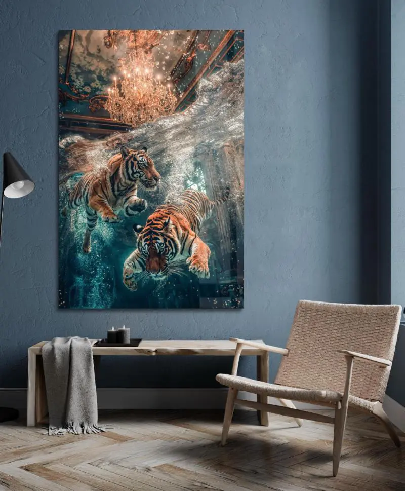 Artistic photo art of swimming tigers