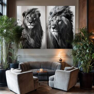 Schwarz-Weiß-Foto eines Löwen in der Wildnis