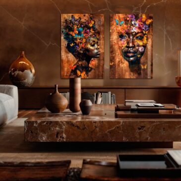 Wall decor of African woman with butterflies