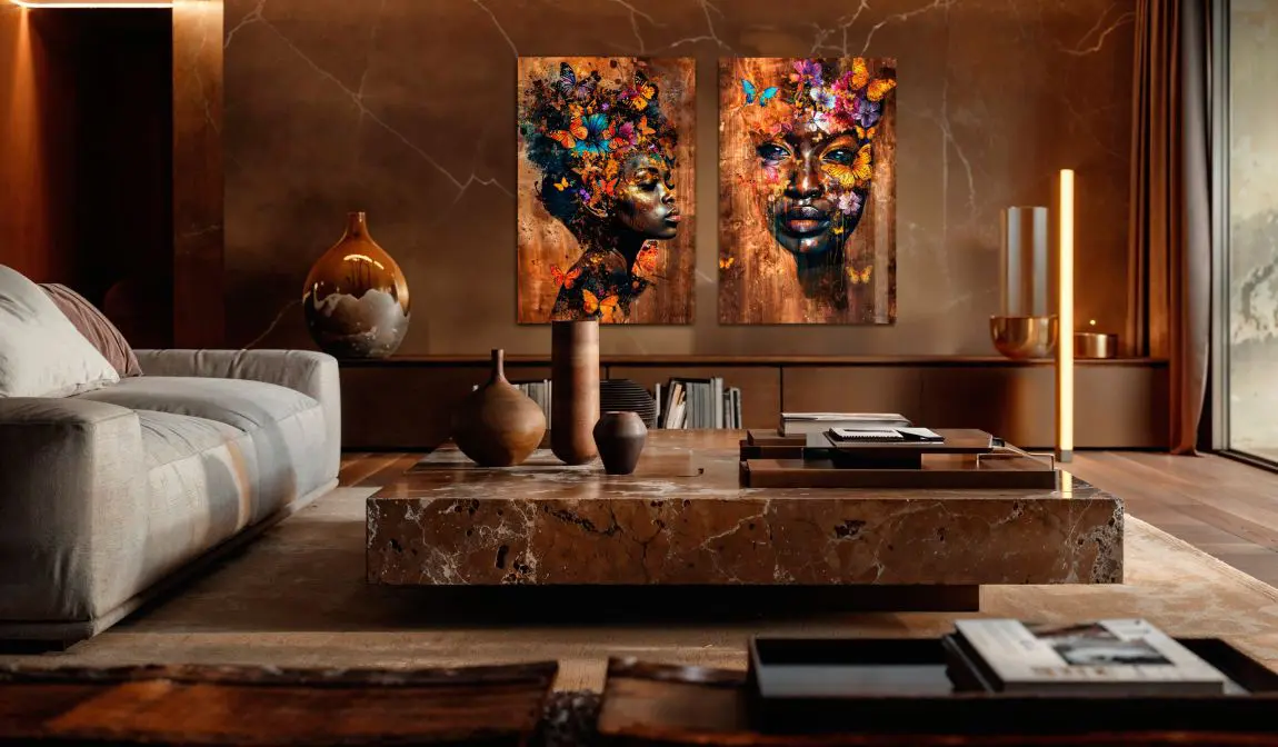 Decoración de la pared de la mujer africana con mariposas