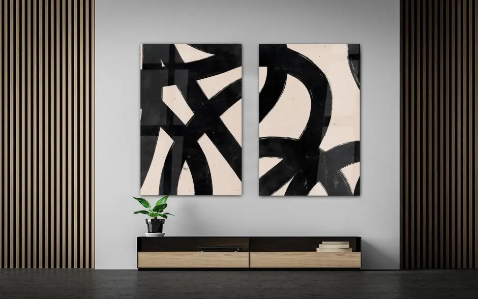 Abstracte black & white wall art, Lines II