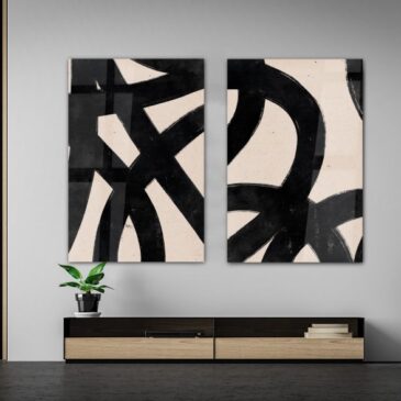 Abstracte zwart wit fotokunst, tweeeluik